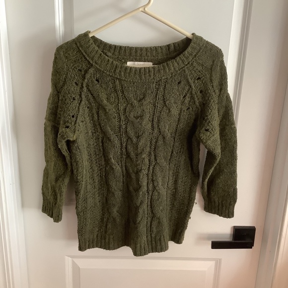 Loft - 3/4 Sleeve Round Neck Cable Knit Sweater - Green - Ladies Size Medium - Picture 2 of 8